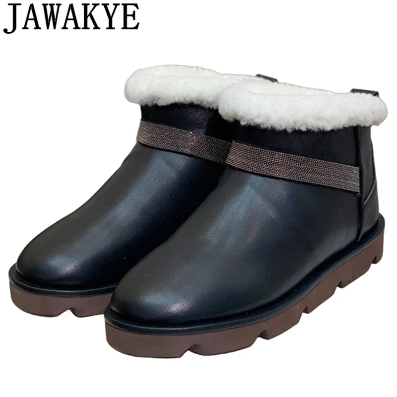 Winter High Quality Suede Leather Wool Snow Boots Women Thick Sole Warm Fur Ankle Boots Casual Comfort Flat Platform Short Boots