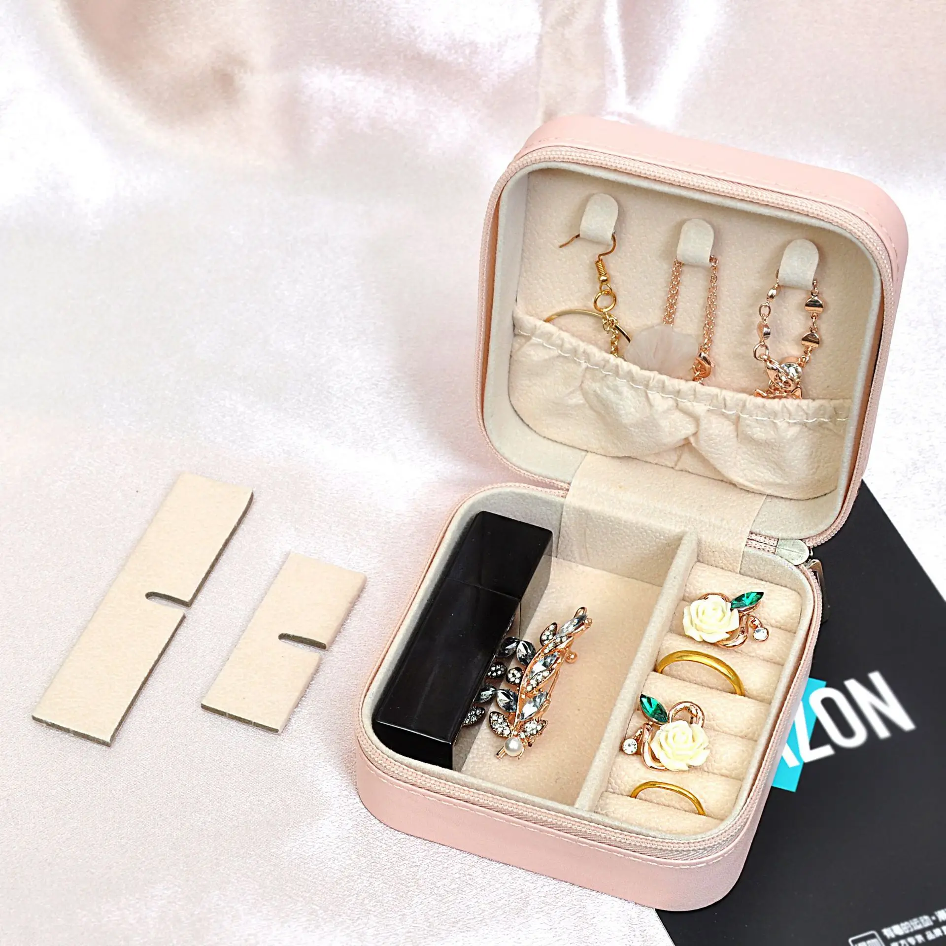 Wunionup Draagbare Mini Sieraden Travel Case Pu Lederen Organizer Box Sieraden Opberghouder Voor Meisjes Dames Oorbel, Ketting