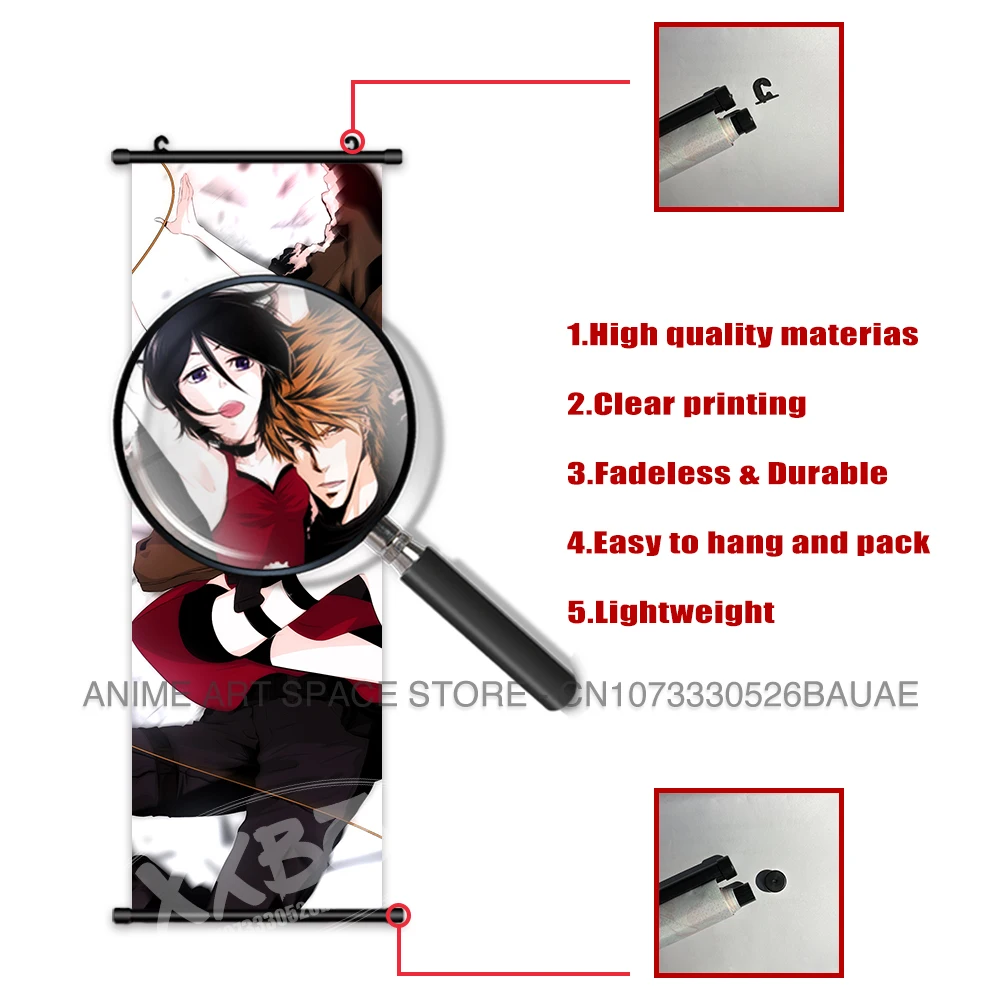 Anime BLEACH Figuren Poster Kurosaki Ichigo Wandkunst Scrolls Bild Kuchiki Rukia Home Decor Leinwand Japanische Hängende Malerei – Detail 6