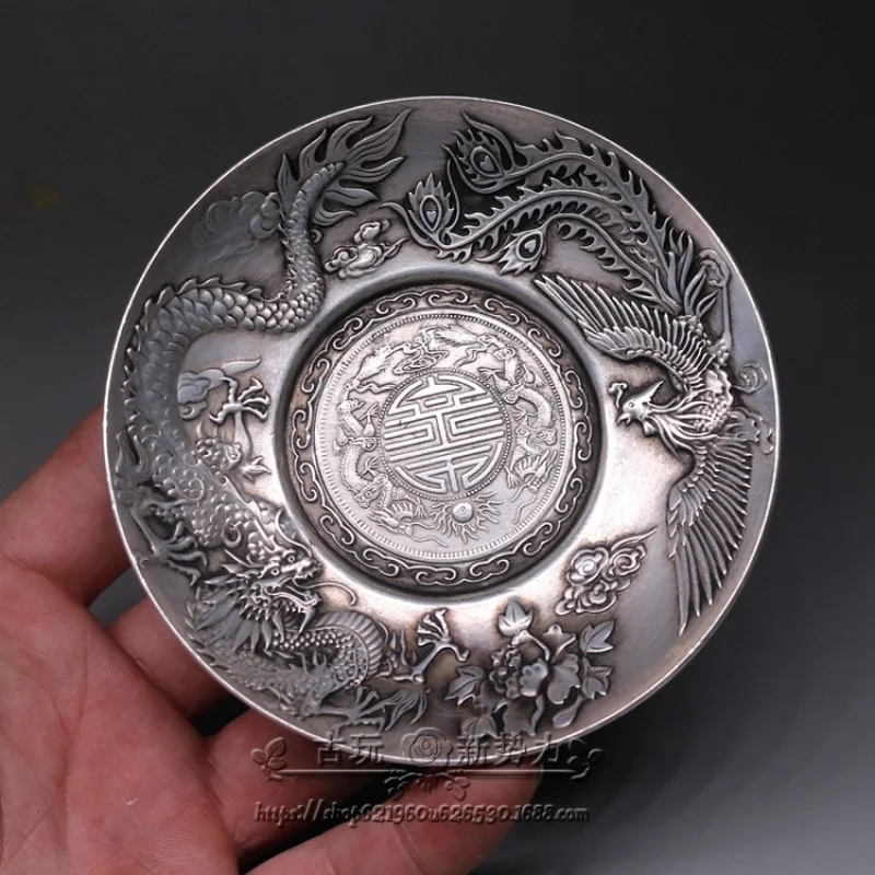 Antique miscellaneous collectibles: dragon and phoenix , dishes, silver-plated white , copper plates, han