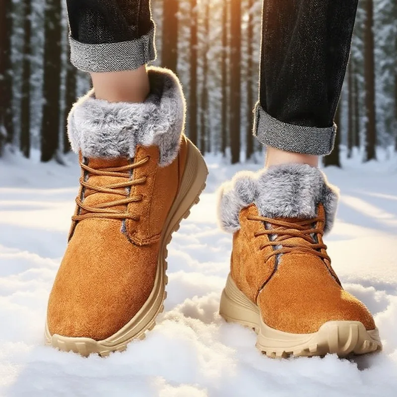 Men Lace‑Up Winter Snow Boots, Thick Warm Fuzzy Lined High‑top Casual Cold‑Resistant Outdoor Shoes
