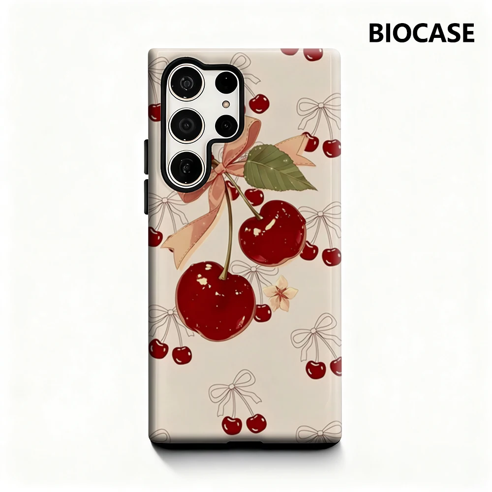 Cherry Bows Handyhülle für Samsung Galaxy S25 Ultra S24 S23 Ultra Plus, glänzende doppellagige Rückseite