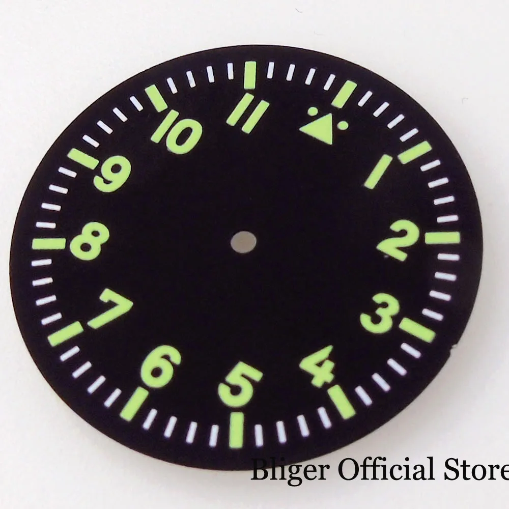 Nologo 35.5mm Black Watch Dial Face Green Lume Marks fit NH35A NH36A ETA2824 2836 MIYOTA 8215 821A ST1612 PT5000