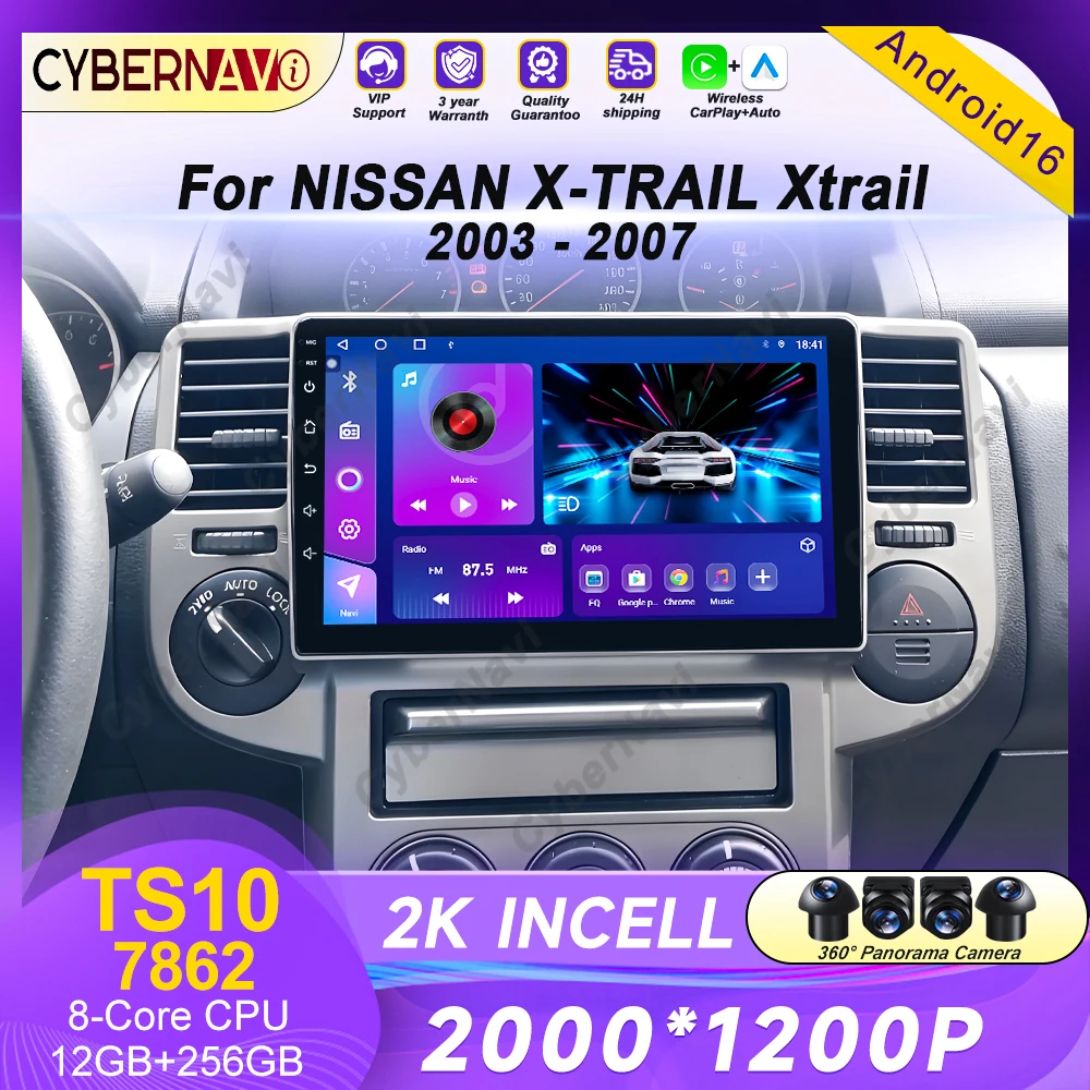 Radio Android para Auto NISSAN X-TRAIL Xtrail 2003-2007, Reproductor Multimedia con Carplay, GPS, Navegación, Cámara Trasera, Pantalla y Bluetooth