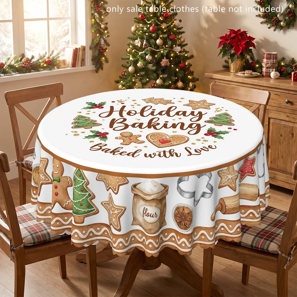 Round gingerbread man print tablecloth with gingerbread man pattern
