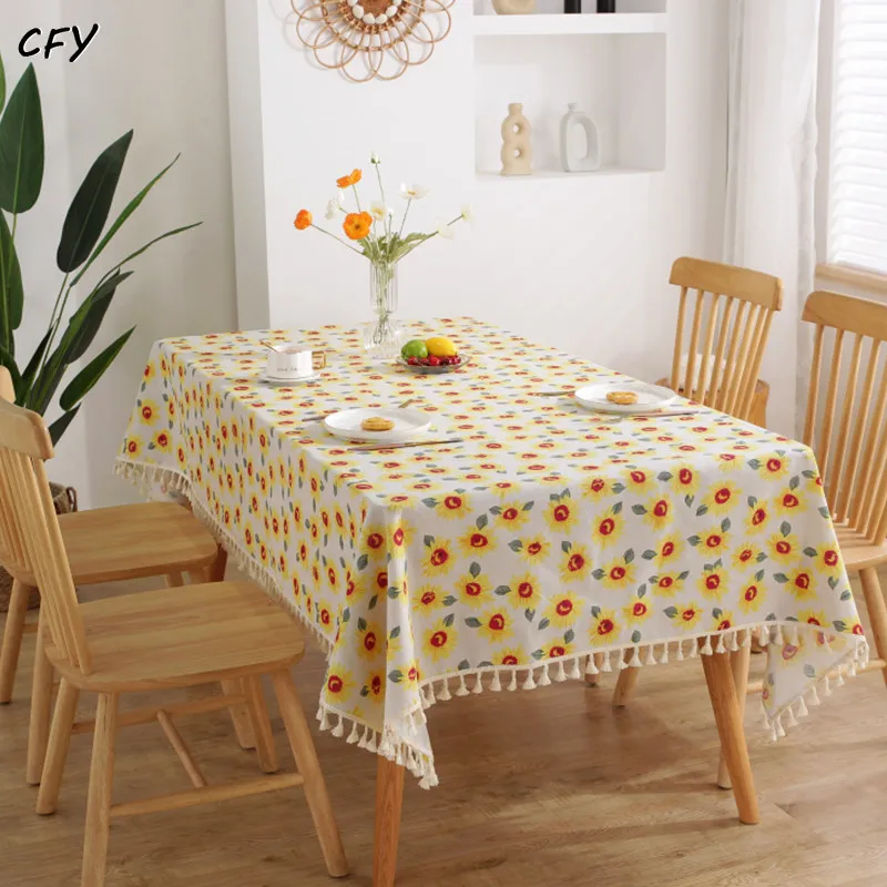 Cotton Linen Rural Sunflower Print Rectangular Table Cloth Kitchen Table Map Towel Tablecloth Table Wedding Decor