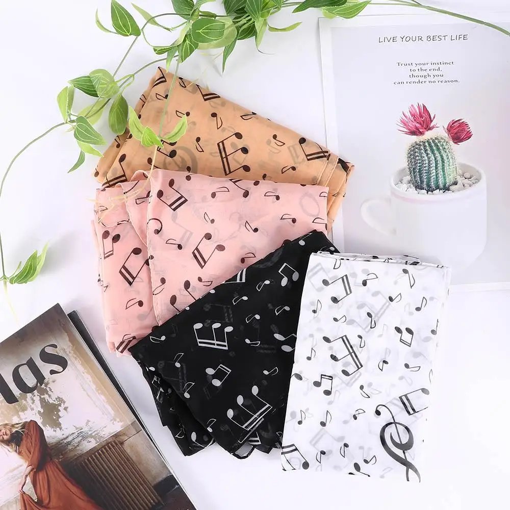 Trendy New Arrival Ladies Gift Accessory Sheet Women Neck Scarf Music Note Printed Scarf Muffler Chiffon Silk Scarf Shawl