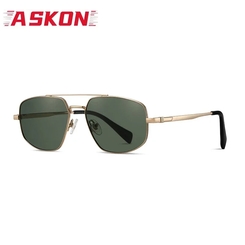 ASKON Titanium Frame High Quality  Sunglasses Men Pilot High-definition Tempered Glass Lense Glasses Women UV400 Travel Outdoor