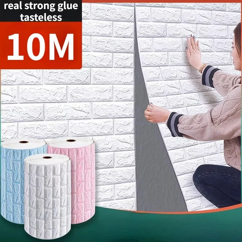 70cmx1/3/5/10M 3D Brick Pattern Wall Stickers Self-adhesive Wallpaper Waterproof Stickers DIY Home Decoration Foam Wall Stickers