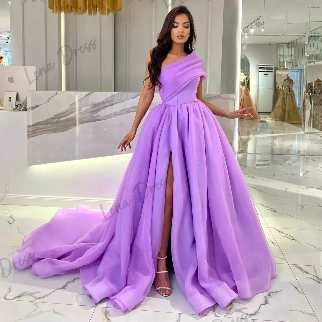 

Lena-Purple organza ball evening dress, one shoulder high slit special occasion dress, formal celebrity party dress