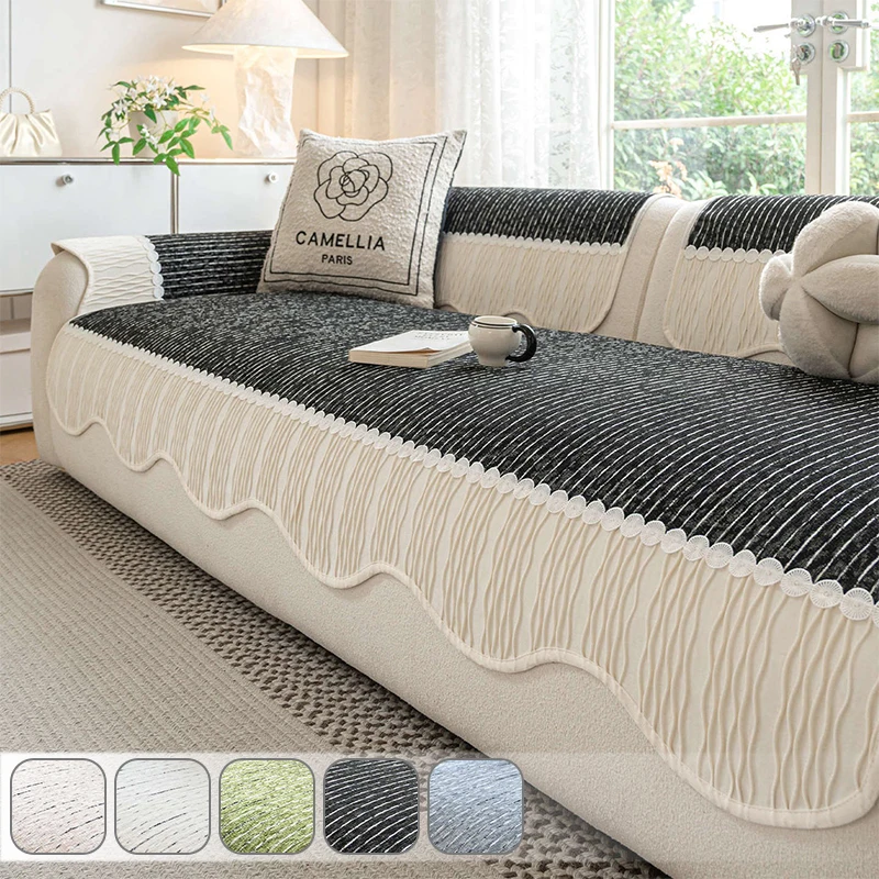 

All Seasons Sofa Slipcover Soft Chenille Fabric Non Slip Thickened Plush Universal Fit for Living Room Couch Protector Decor
