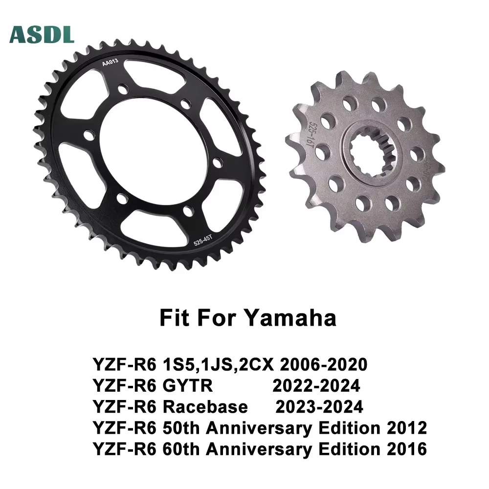 Motorcycle Front and Rear Sprocket Kits for Yamaha YZF-R6 1S5 1JS 2CX 2006-2020 YZFR6 GYTR Racebase 2022-2024 YZF R6 50th 60th