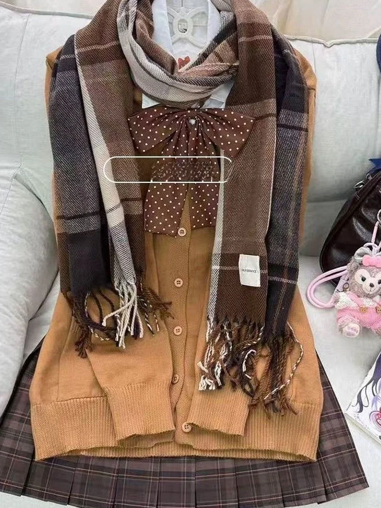 

Caramel Croissant Sle Long Sve Knitted orm Sweater Thin Cardigan Outerwear Skirt Set Soft Girl School orm Faion