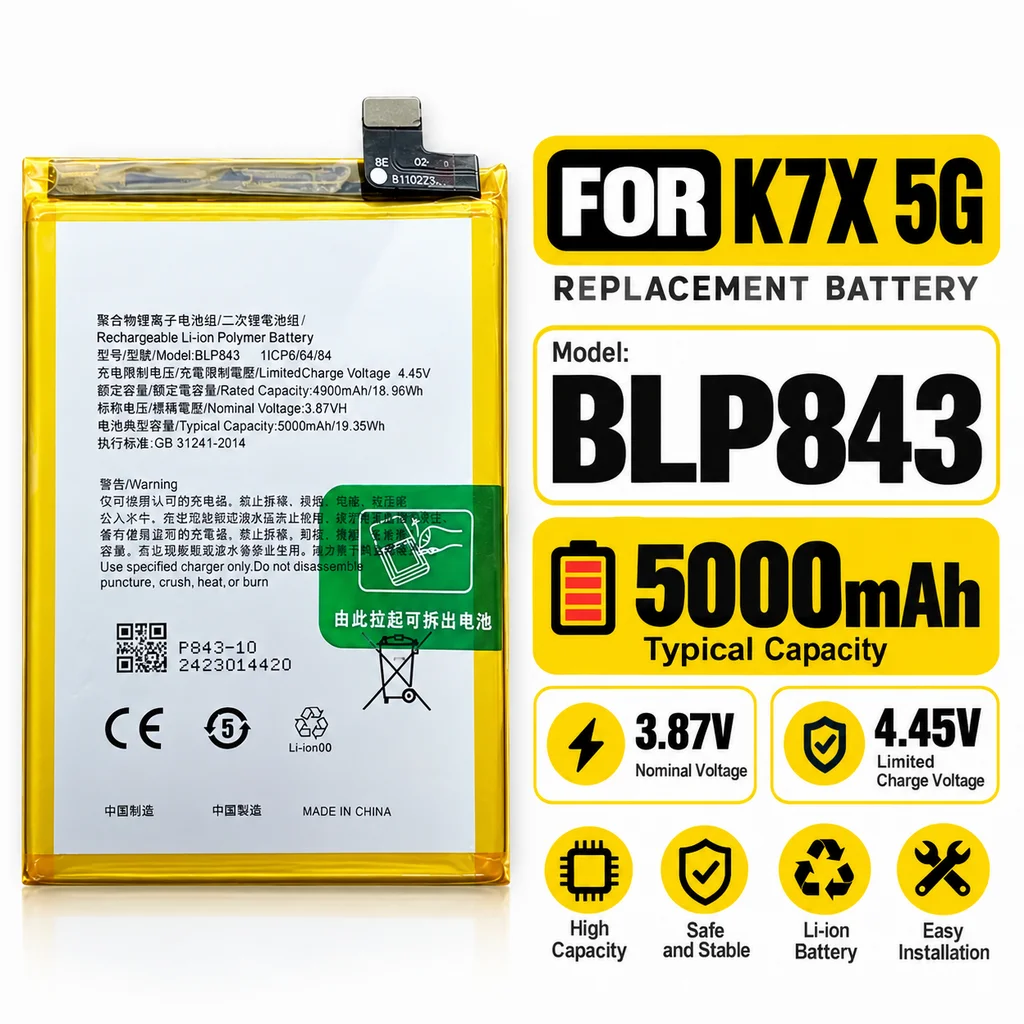 BLP843 Phone Replacement Battery For OPPO K7x, Built-In Lithium Battery for Cell Phone Battery Replacement, Electric Board Unit