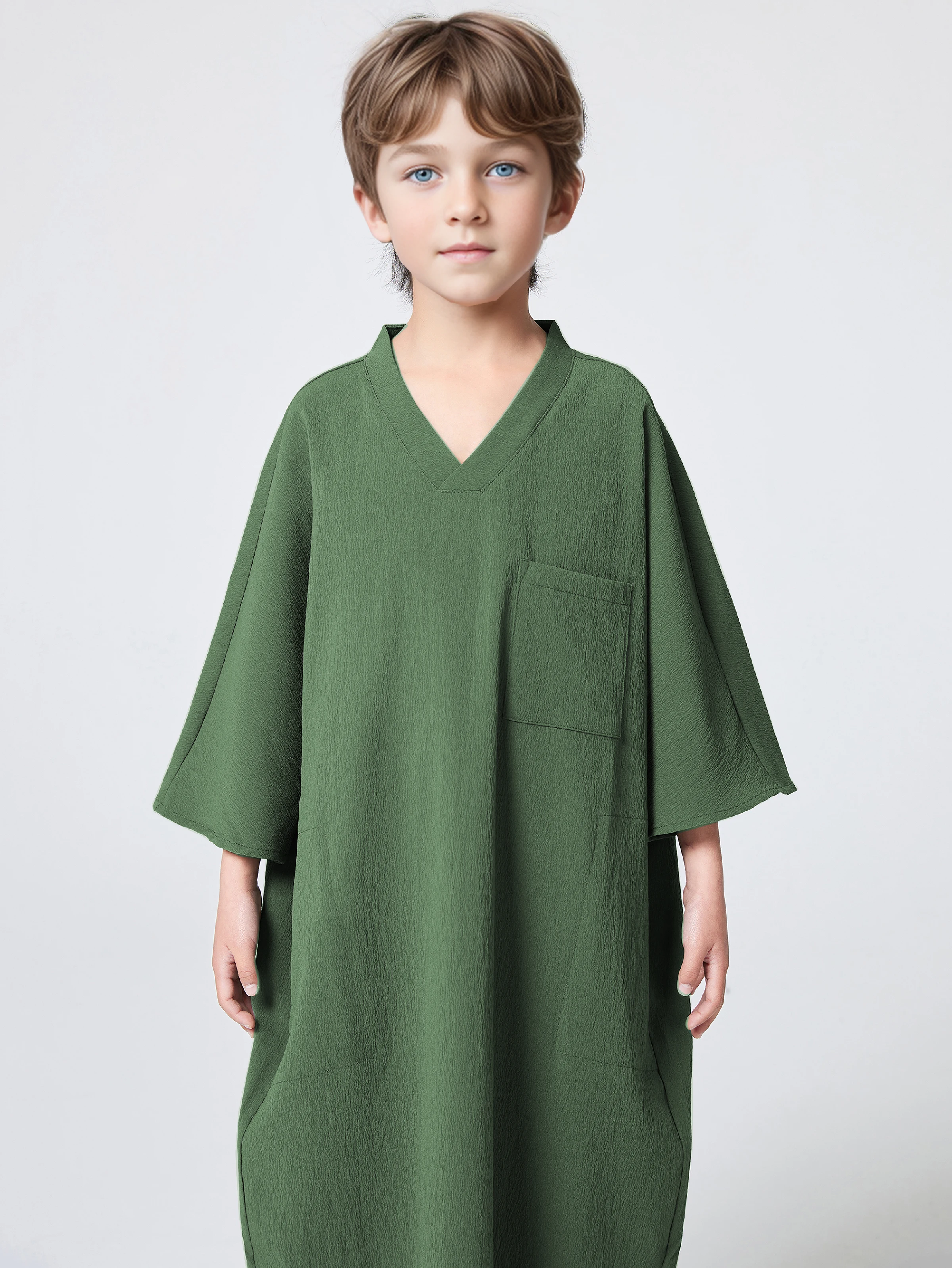 Ramadan Boys Middle East Islam Solid Color Arab Dubai Robe Abaya, Casual Thobe Ethnic Style Kids Long Sleeve Muslim Clothing