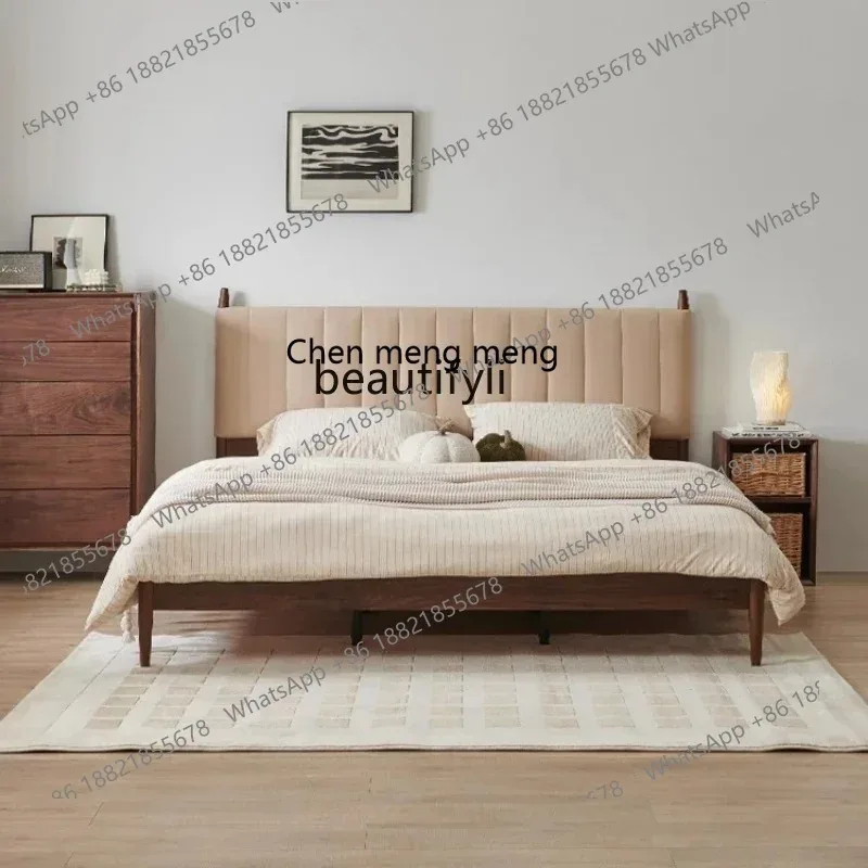 ss8350 Solid wood bed black walnut Nordic Japanese style furniture log 1.8 double bed