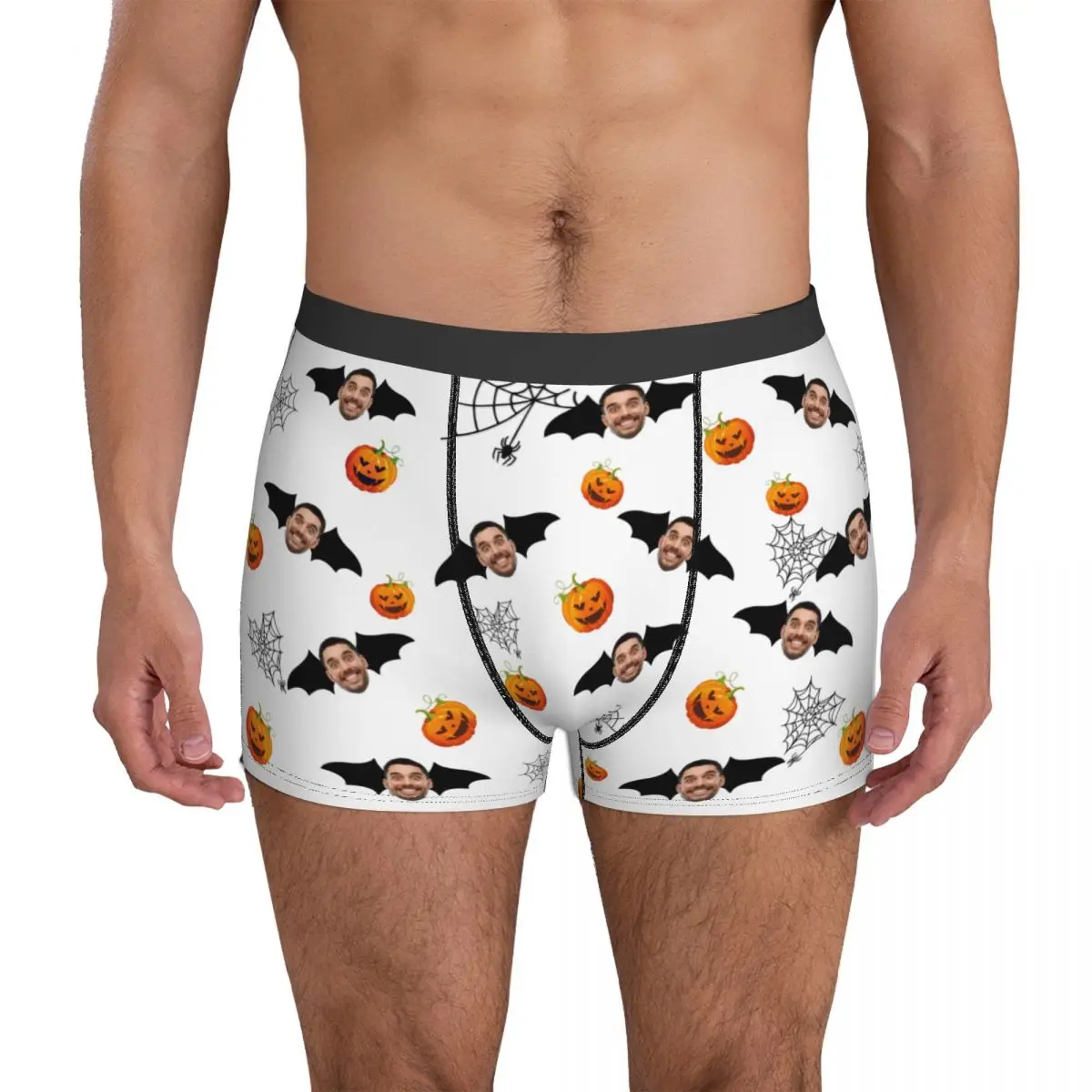 Sous-vêtements College personnalisés pour hommes avec photo de visage de chauve-souris Aliments, caleçon masculin, caleçon doux, culotte grande taille, Halloween