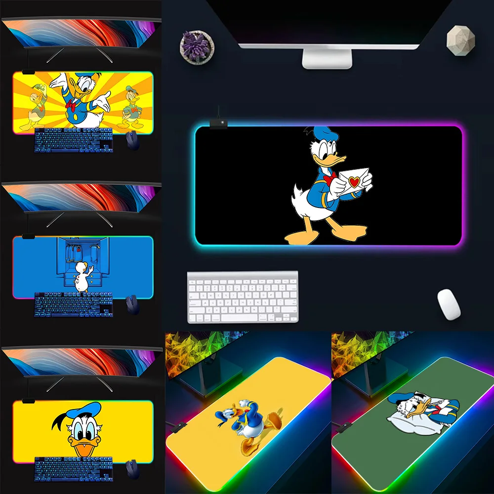 Donald Duck RGB Pc Gamer Keyboard Mouse Pad Mousepad LED Glowing Mouse Mats Rubber Gaming Computer Mausepad