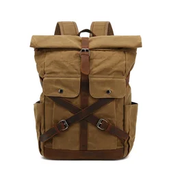 Men Waterproof Waxed Canvas Backpacks Hiking Camping Outdoor Travel Rucksack Daily Work Computer Laptop Daypacks School Bagpack