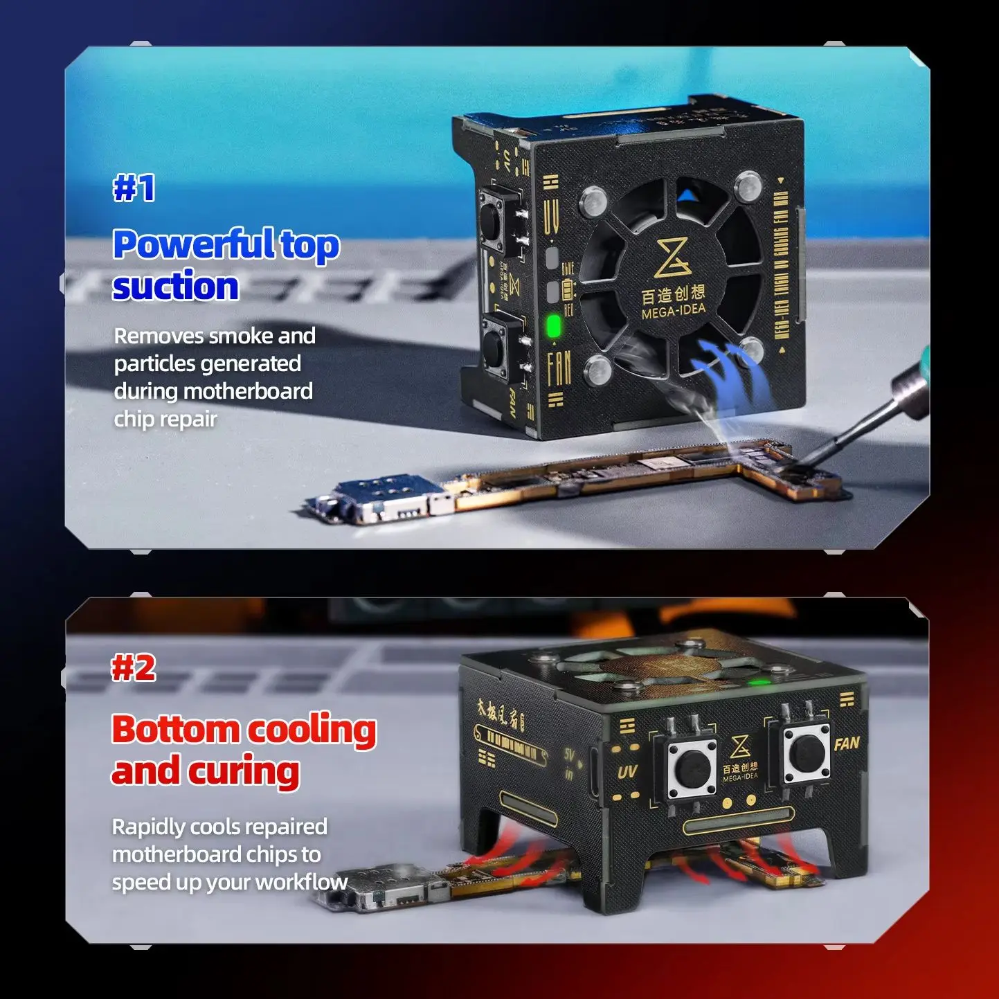 Qianli Mega-Idea 2 IN 1 5V UV Curing Light Lamp with Turbo Cooling Fans for Mobile Phone Motherboard IC Chip PCB Repair