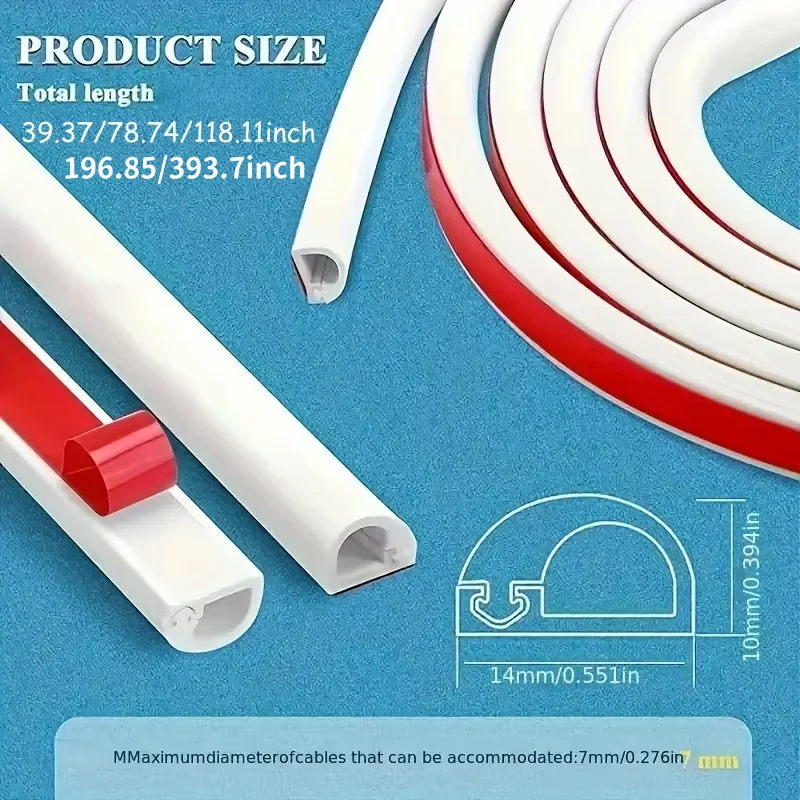 1PC 1/2/3/5/10m Cord Management Channel,Invisible Decorative Wire Cover, Anti-Step Protector, Adhesive Cable Raceway ﻿ ﻿