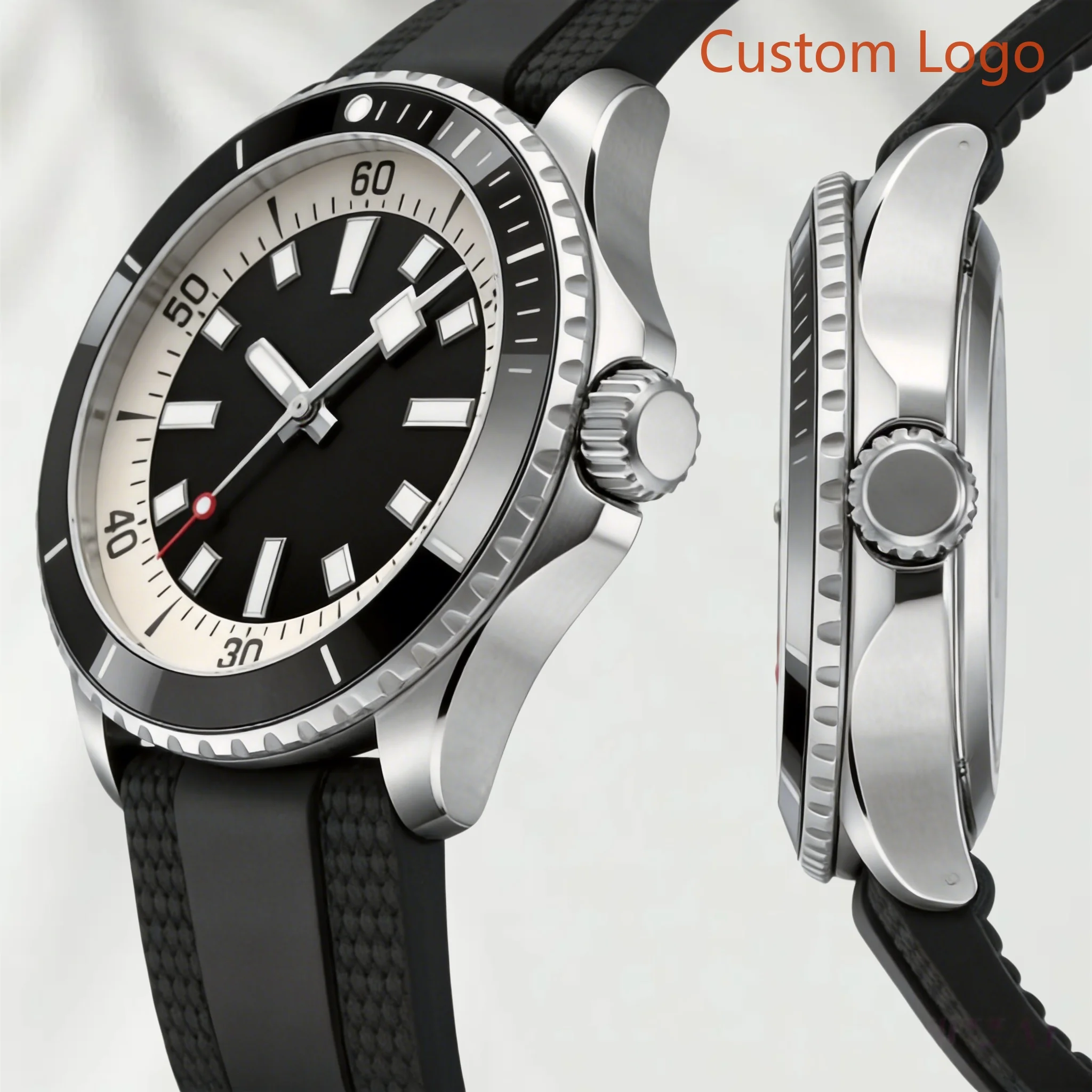 Men 46mm Waterproof Diving Watch Ceramic Bezel Rubber Strap Luminous Sports Male Automatic  Customized Watches