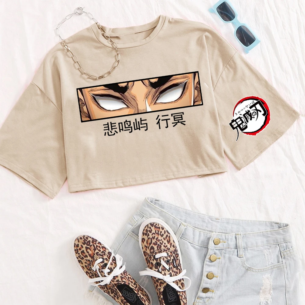 Demon-Slayer Gyomei Himejima Eyes Camicia da donna O-Collo maniche corte Crop Top T-shirt regalo