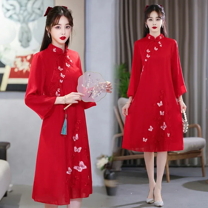 

Chinese Traditional Embroidered Cheongsam Autumn 2024 New Qipao Dress for Women Clothing Plus Size 4XL