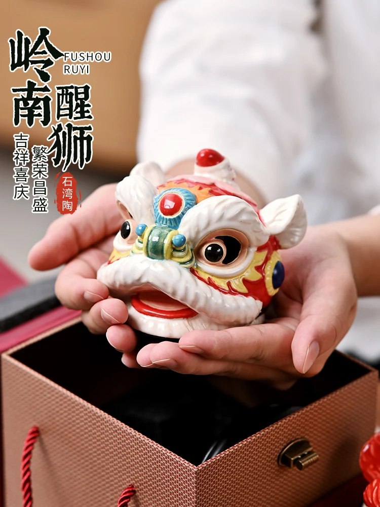 

Desktop small ornament lion dance lion head ceramic intangible cultural heritage crafts living room creative cute exquisite home