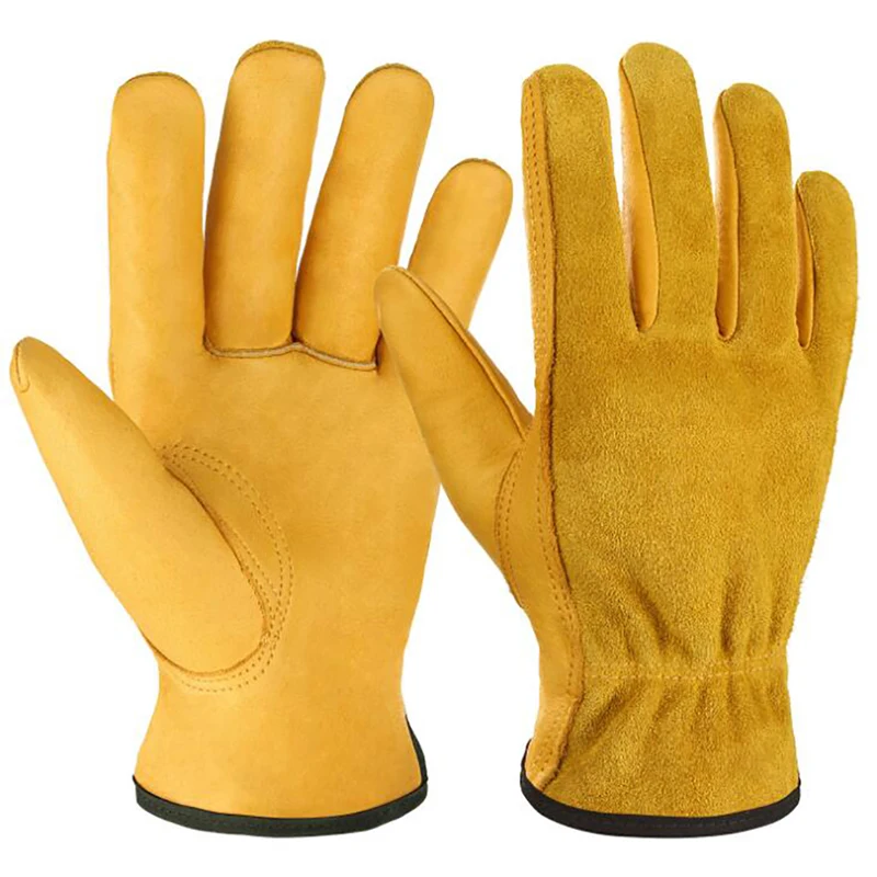 

1 Pair Cow Skin Leather Gloves Safe High Quality Men Work Safety Working Mechanical Repairing Gardening Gloves