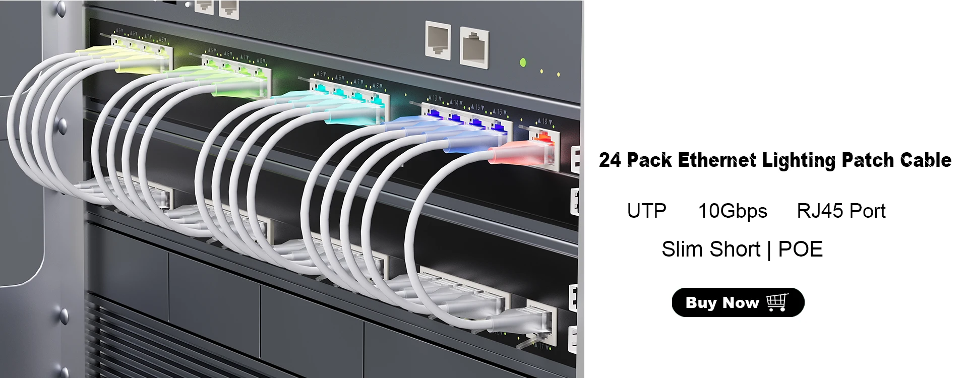 COMNEN Cat6/Cat6a 24er-Pack schlankes Cat6a-Ethernet-Patchkabel, 10 G, unterstützt Cat 6-Patchkabel für Patchpanel zum flexiblen Schalten – Detail 2