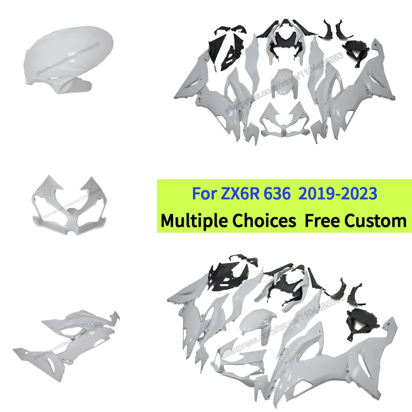 

ZX6R 2020 Cowl set for Kawasaki ZX-6R 636 2019–2023 Aftermarket Fairings kits – Pure White Painted