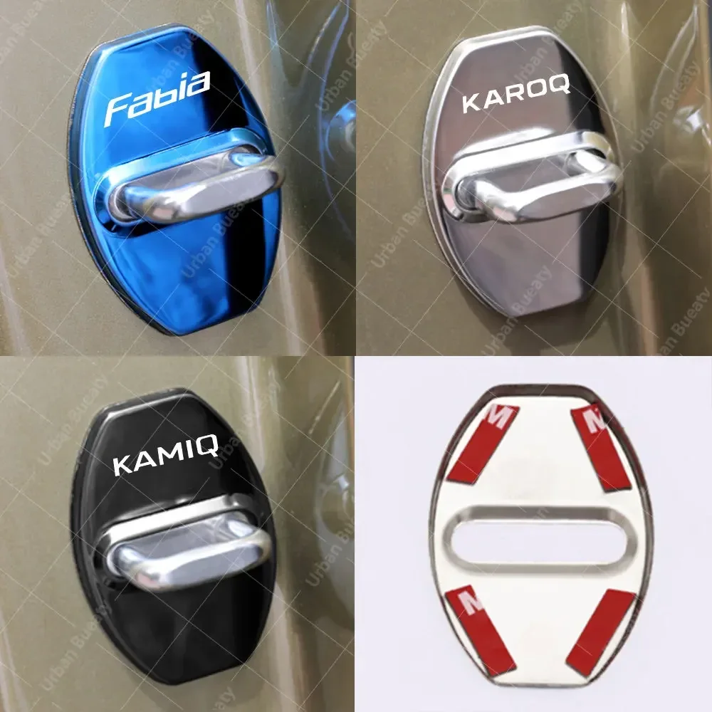 Car Door Lock Cover Auto Emblems Case for Skoda Octavia Enyaq Kamiq Kodiaq GT Kushaq Fabia Slavia Rapid Car Styling Accessories