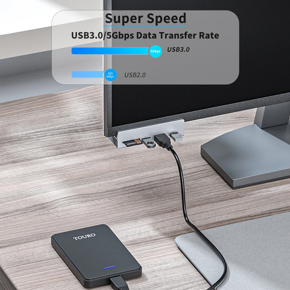 USB 3.0 HUB 6-in-1 Clip Style Docking Station 5Gbps Transmission Speed Splitter Extension Adapter Computer Accessory for Laptop
