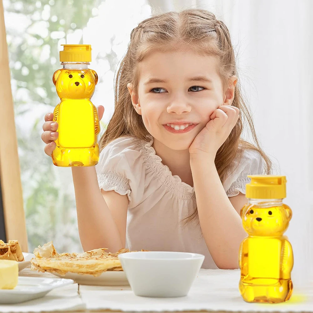 2PCS Plastic Bear Honey Bottle Jars,Empty Honey Squeeze Bottle with Flip-top Lid for Storing and Dispensing Condimente(8 Oz)