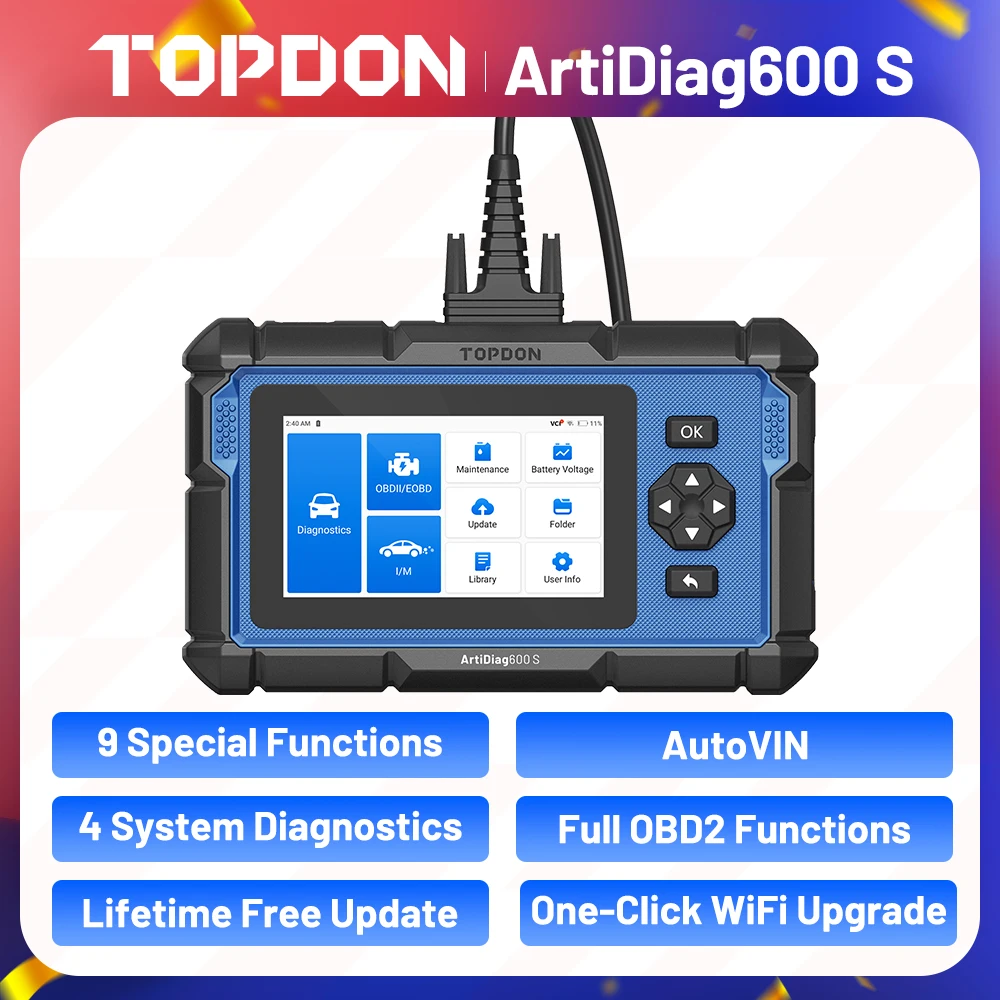 TOPDON-Outil de diagnostic automobile ArtiDiag600S, EAU OBD2, lecteur de code, huile, BMS, ABS, SAS, EPB, ug F, TPMS, analyse de test du moteur d'accélérateur