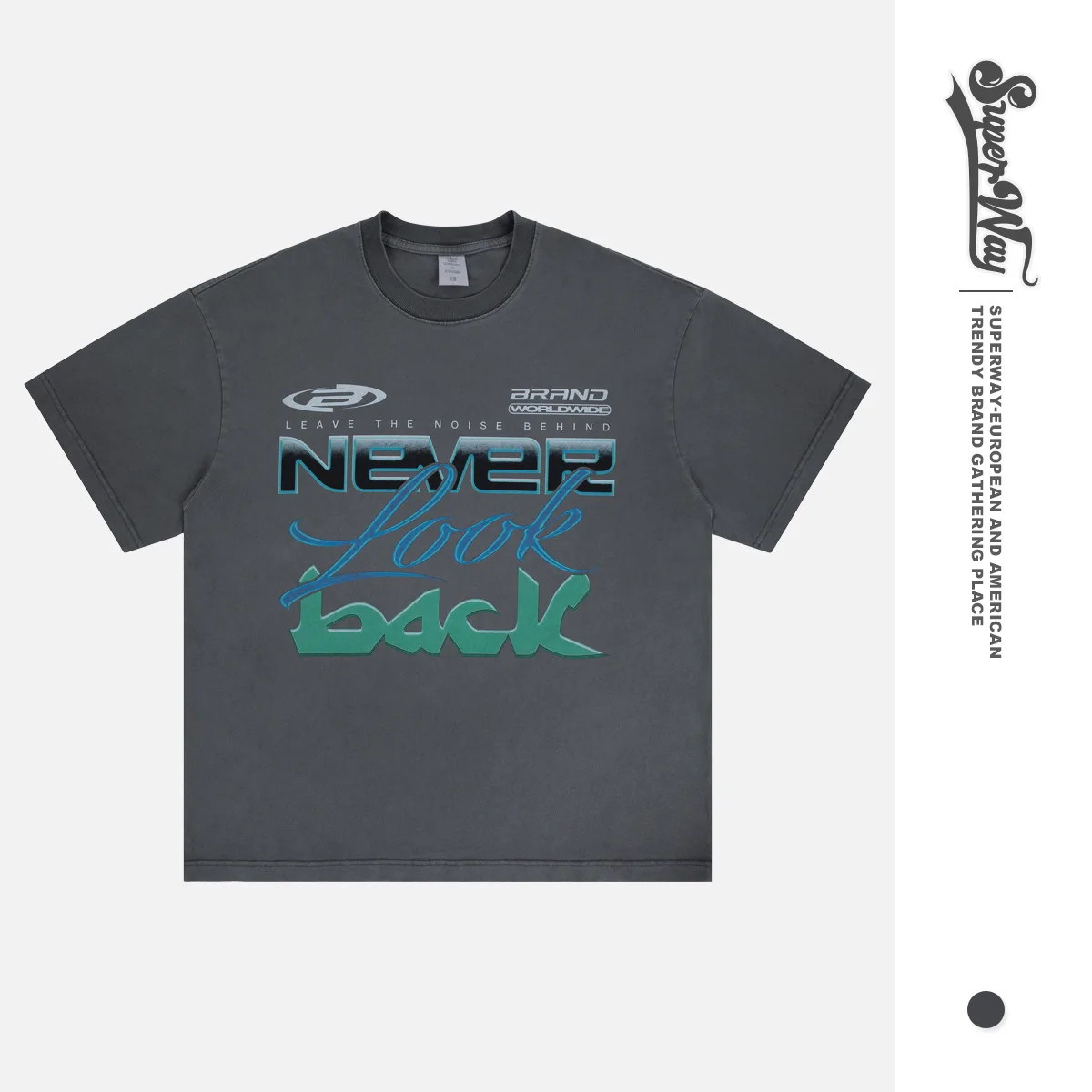 Super Way 2026 Spring Summer New Retro Washed American Streetwear Vintage Letter Print T-Shirts F561