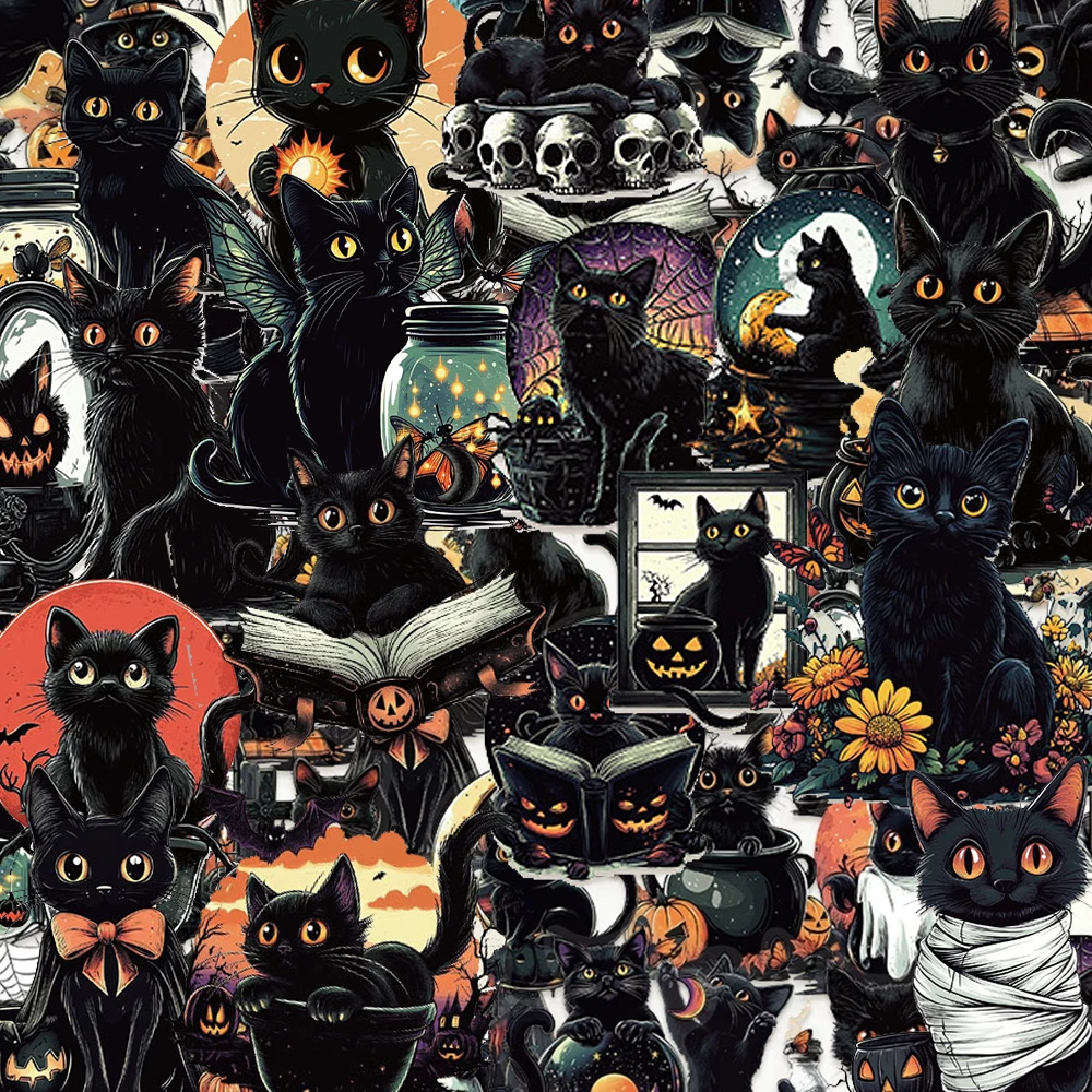 AliExpress MINISO 10/30/50pcs Cartoon Gothic Black Cat Stickers Halloween Decals Waterproof DIY Laptop Phone Bike Cool Sticker for Kids Toy