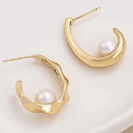 

14K Gold-Plated Korean C-Shaped Fashion Ear Rings Set with French 925 Silver Needle DIY Elegant Simple Ear Jewelry