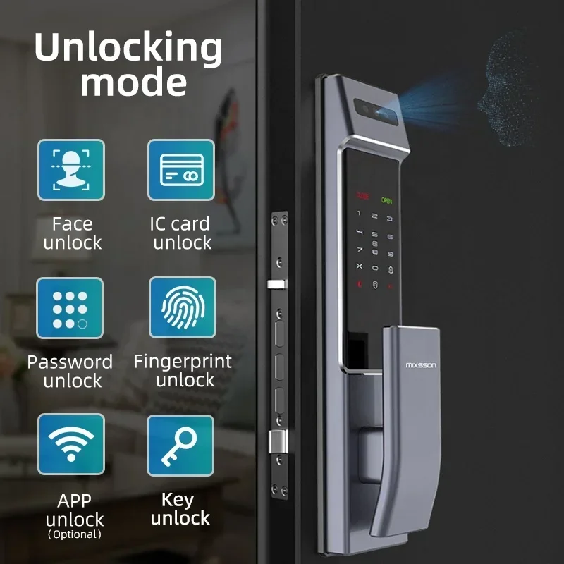 3D Face Smart Door Lock Security Monitor Intelligent Fingerprint Password Biometric Electronic Key Unlock