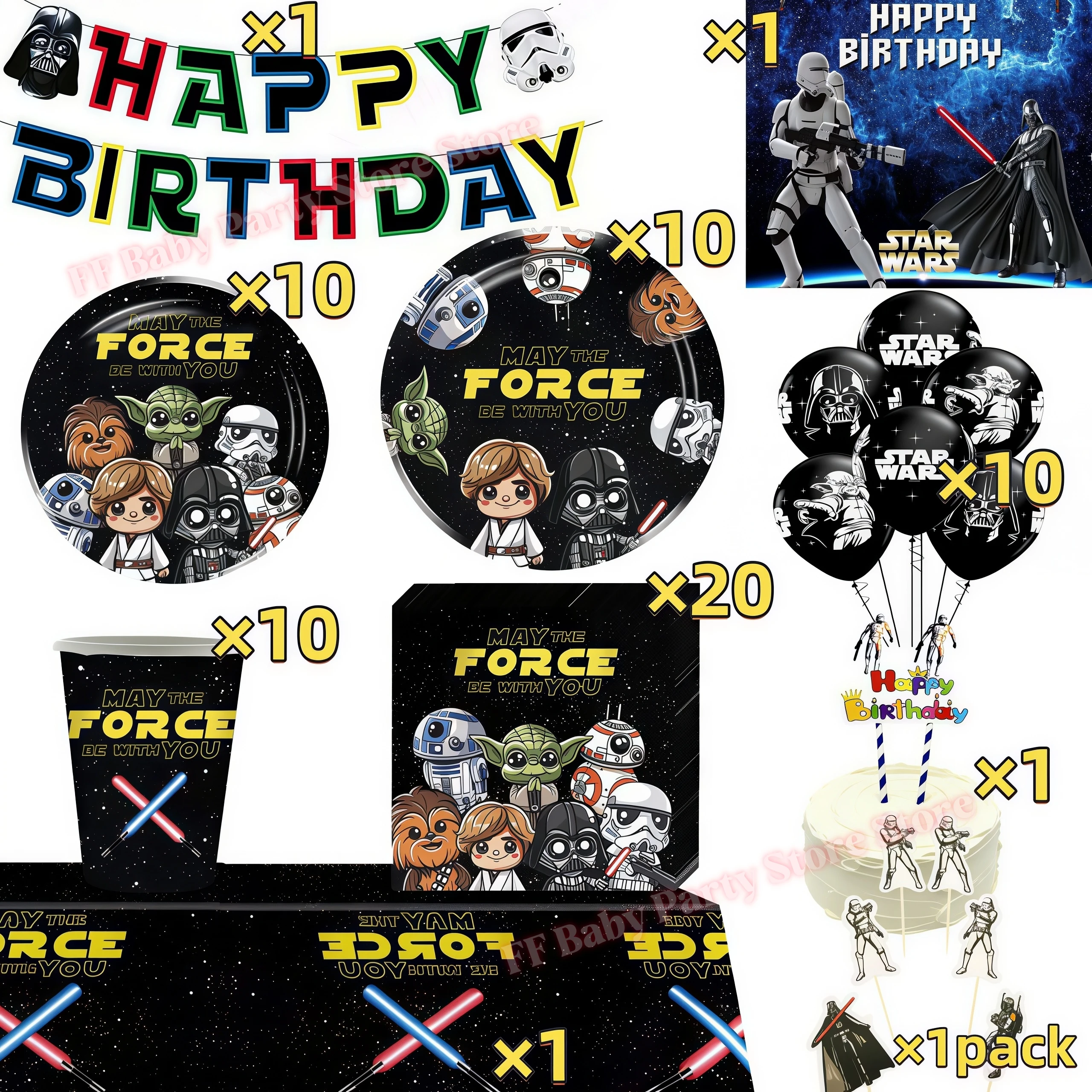 Star Wars Geburtstagsparty-Dekorationen Roboter-Tasse Teller Servietten Ballon Tischdecke für Jungen-Partys Baby-Shower-Zubehör Geschenk – Detail 35