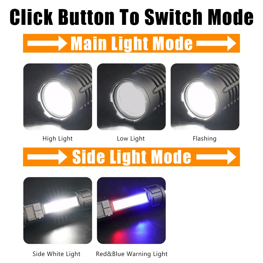 Powerful Led Flashlight Rechargeable Tactical Torch With Hammer  High Power Led  Flash Light Portable Camping Emergency Lantern