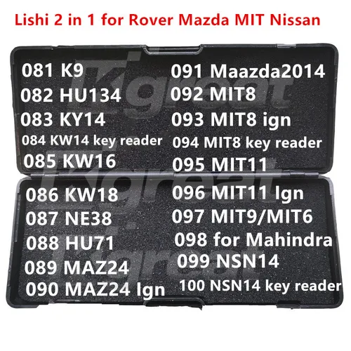 081-100 Lishi 2 en 1 2 en 1 K9 HU134 KY14 KW14 KW16 KW18 NE38 HU71 MAZ24 MIT8 MIT11 MIT9 MIT6 para Landrover Mahindra Mazda Nissan