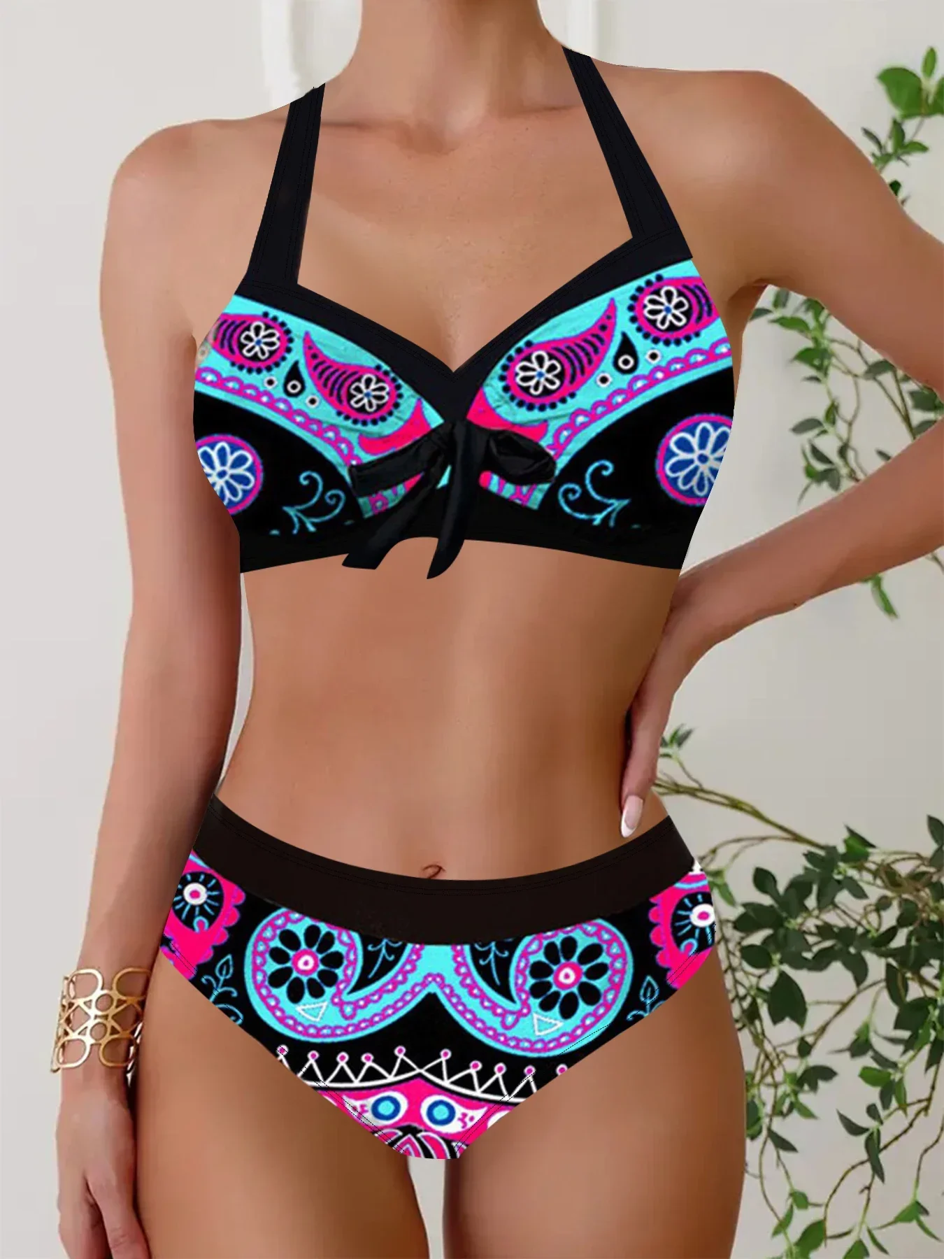 Letni damski strój kąpielowy w kropki z nadrukiem motyla Seksowny strój kąpielowy Bikini Tankini Krótki dwuczęściowy strój kąpielowy S-5XL