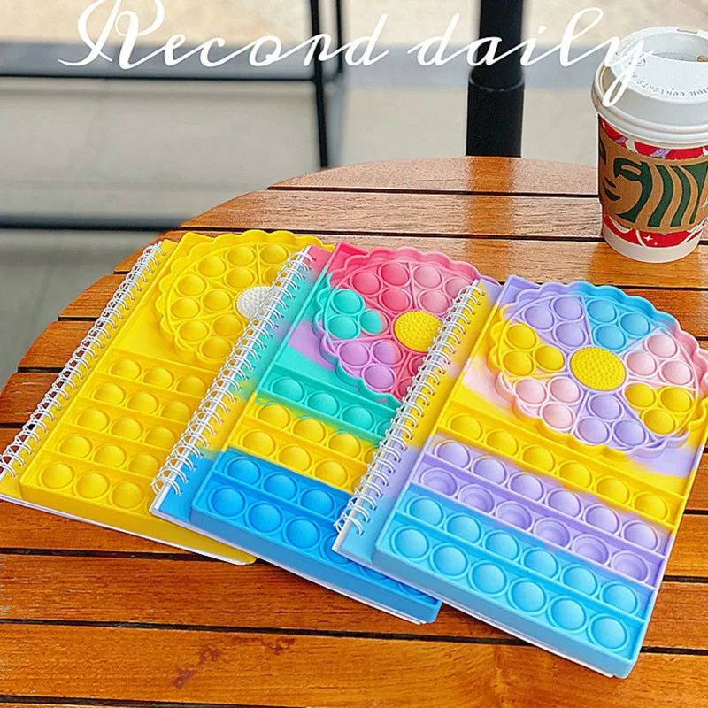 Sunflower A5 Notebook 2022 New Decompression Toy Bubble Notebooks Silicone Rat Killing Pioneer Notepad Stationery Supplies