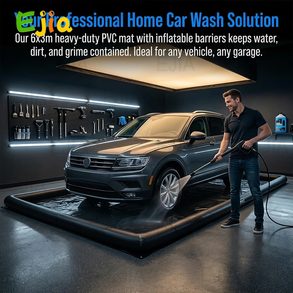 Heavy Duty Inflatable Car Wash Mat PVC Garage Floor Containment Pad Waterproof Airtight Portable Car Cleaning Mat for Auto Detai