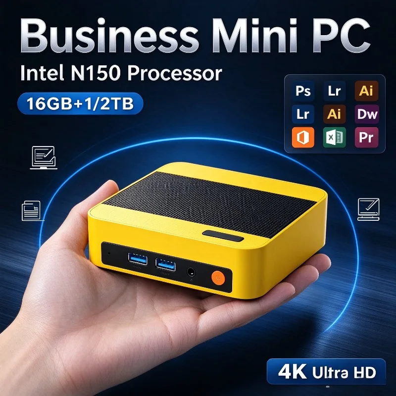 2026 Ultra Fast Core N150 Mini PC 16GB 512GB NVMe SSD Triple 4K Silent Cooling Compact Desktop Office Home Media Editing