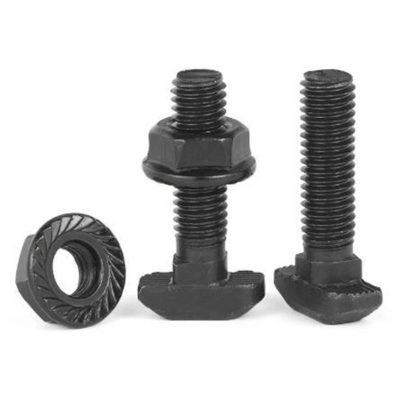 10/20sets Black M5 M6 M8 T Bolt Screws for EU Standard 20 30 40 45 Aluminum Profile M5 M6 M8 Hex Flange Nuts Optional