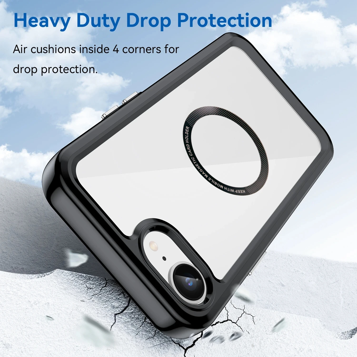 For IPhone 17 E 16e 17 16 15 14 Plus Pro Max Air Cases for Magsafe Hard PC Soft Frame Clear Car Magnetic Holder Back Phone Cover - view 2