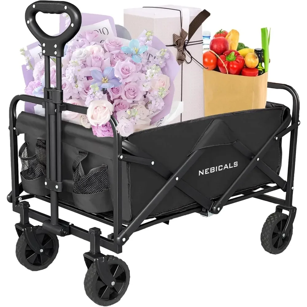 

Wagon, Collapsible Grocery Wagon Cart on Wheels, Pull Wagons Carts Foldable Small, Fold Up Beach Wagon,Canvas Wagon with Wheels